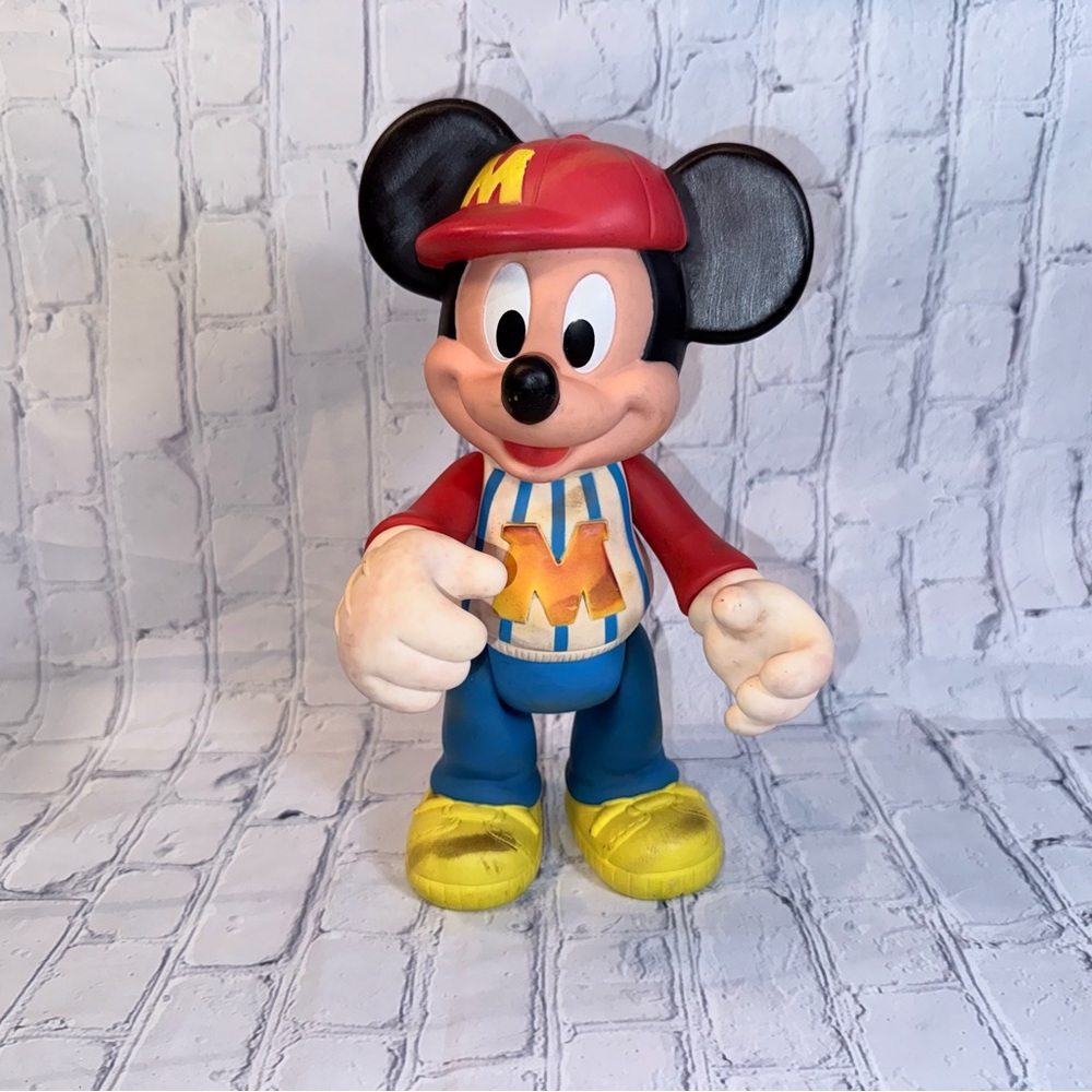 Vintage Poseable 12" Baseball Mickey Mouse Toy Doll Character Plastic